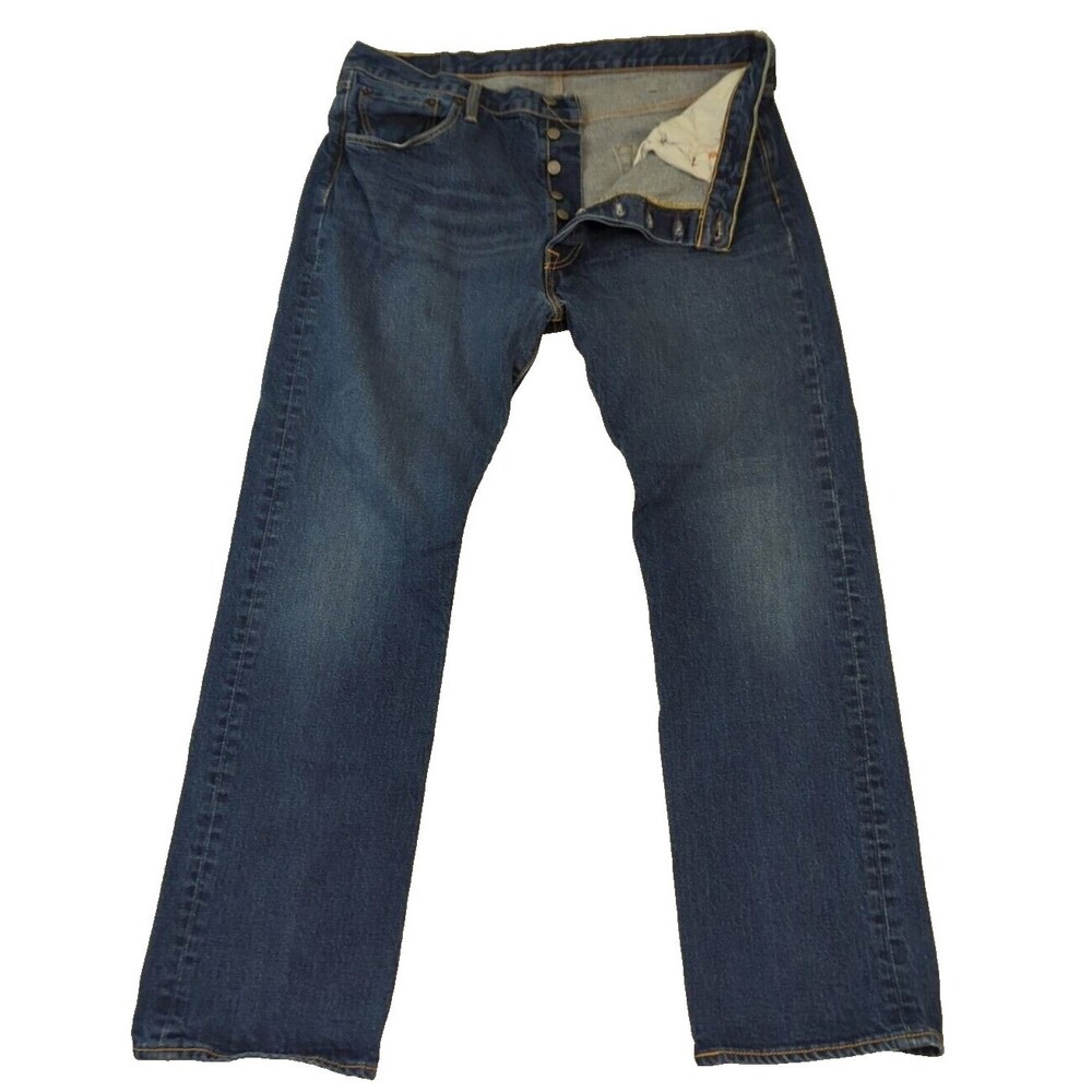 Levi's Men's Jeans 501 Relaxed Fit 36x29.5 Button Fly Blue Denim Pants Dark Wash